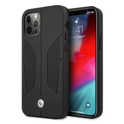 BMW Läder Perforate Sides Skal iPhone 12 / 12 Pro - Svart