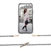 Boom iPhone 12 & 12 Pro skal med mobilhalsband- BlackWhite Stripes