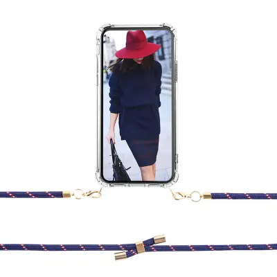 Boom iPhone 12 & 12 Pro skal med mobilhalsband- RedBlue Stripes