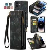 CASEME 008 iPhone 12 Konstläder Plånboksfodral med dragkedja och ställ - Svart