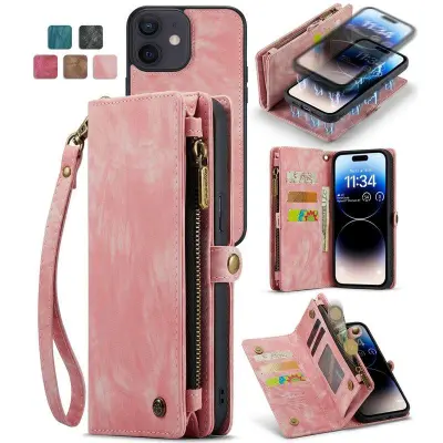 CASEME 008 iPhone 12 Mobilskal med Fickor och Ställ - Rosa