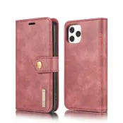 DG.MING Detachable Äkta Läder Plånboksfodral iPhone 12 & 12 Pro - Röd