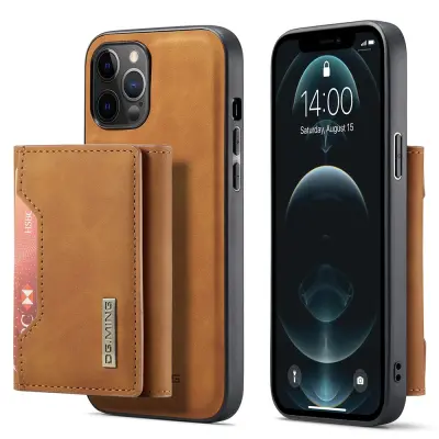 DG.MING iPhone 12 & 12 Pro Tri-fold Wallet Med Kickstand - Brun