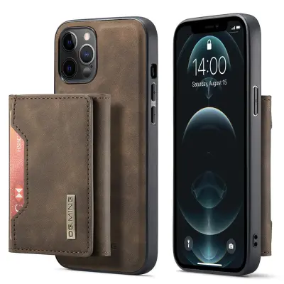 DG.MING iPhone 12 & 12 Pro Tri-fold Wallet Med Kickstand - Coffee