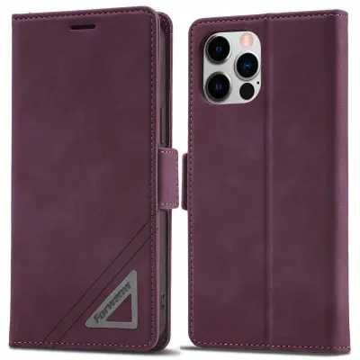 FORWENW F3-Series iPhone 12 Plånboksfodral Konstläder - Vinröd