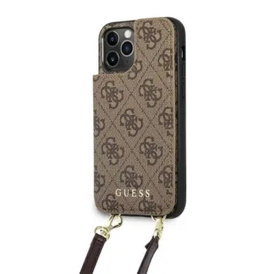 Guess iPhone 12/12 Pro Halsbandsfodral 4G Crossbody Kortplats - Brun