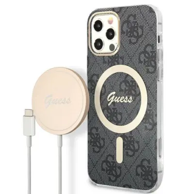 Guess iPhone 12/12 Pro Magsafe Skal Print + Trådlös Laddare - Svart