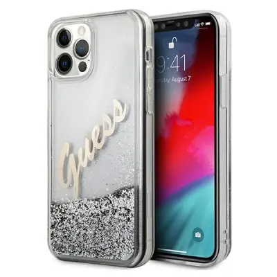 Guess Skal iPhone 12 & 12 Pro Glitter Vintage Script - Silver