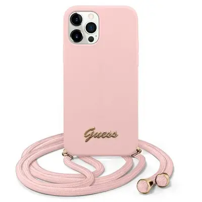Guess Skal iPhone 12 & 12 Pro Metal Logo Cord - Rosa