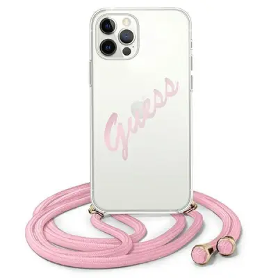 Guess Skal iPhone 12 & 12 Pro Script Vintage Strap - Rosa