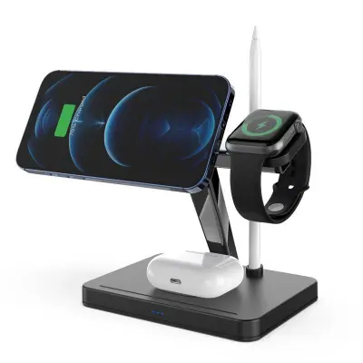 GY-Z9T 4-i-1 Magnetisk Trådlös Laddningsdocka för iPhone 12 - Svart