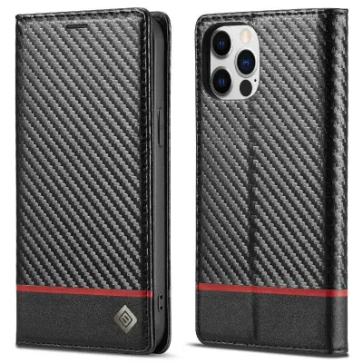 LC.IMEEKE iPhone 12 Plånboksfodral Konstläder - Röd med svart rand