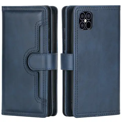 Multiple Card Slots Äkta Läder Plånboksfodral iPhone 12 & 12 Pro - Blå