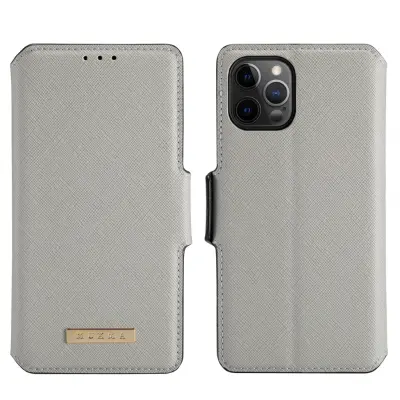 Muxma Saffiano Plånboksfodral till Apple iPhone 12 & 12 Pro - Grå