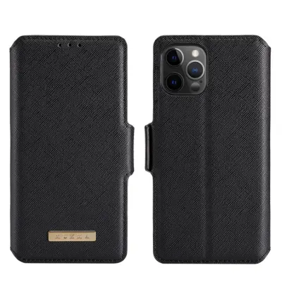 Muxma Saffiano Plånboksfodral till Apple iPhone 12 & 12 Pro - Svart