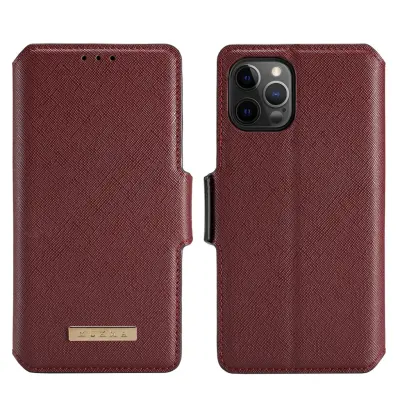 Muxma Saffiano Plånboksfodral till Apple iPhone 12 & 12 Pro - Vinröd