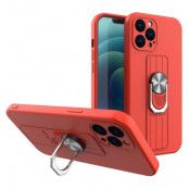 Ring Silicone Finger Grip Skal iPhone 12 - Röd