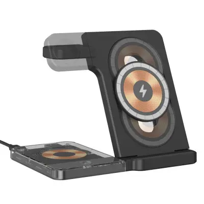 U17-A 5-i-1 Fällbar Magnetisk Trådlös Laddare för iPhone 12-15 - Svart