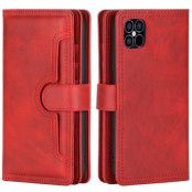 Äkta Läder Plånboksfodral iPhone 13 Mini Multiple Card Slots - Röd