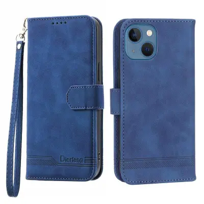 DIERFENG DF-03 Plånboksfodral för iPhone 13 mini - Konstläder - Blå