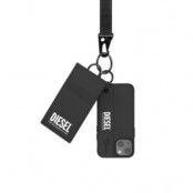 Diesel Läder Tech Chain Strap Card Pocket Handst iPhone 13 Mini - Svart/Vit