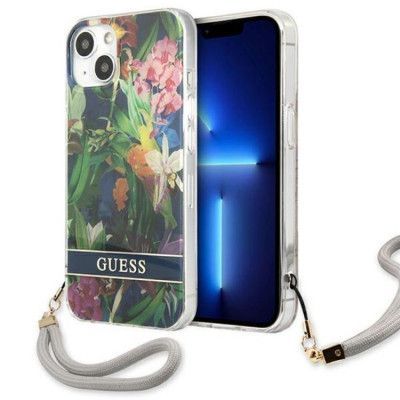 Guess iPhone 13 mini Skal Flower Strap - Blå