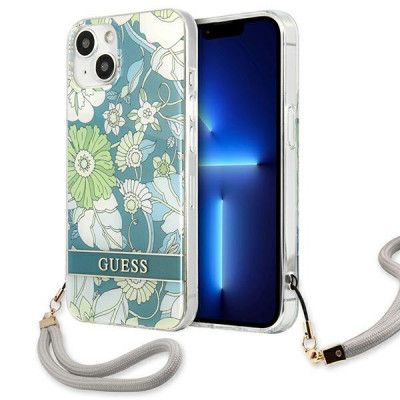 Guess iPhone 13 Mini Skal Flower Strap - Grön