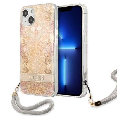 Guess iPhone 13 Mini Skal Flower Strap - Guld