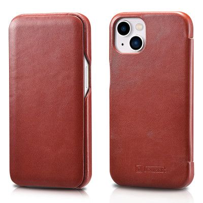 iCarer Curved Edge Vintage Folio Äkta Läder Fodral iPhone 13 Mini - Röd