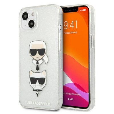 Karl Lagerfeld Glitter Karl`s & Choupette Skal iPhone 13 Mini - Silver
