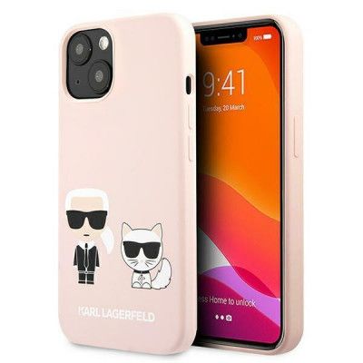 Karl Lagerfeld iPhone 13 Mini Skal Silikon Karl & Choupette - Ljus Rosa