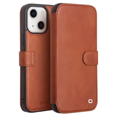 QIALINO iPhone 13 Mini Plånboksfodral Cowhide Läder - Brun
