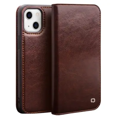 QIALINO iPhone 13 Mini Plånboksfodral Cowhide Läder - Brun