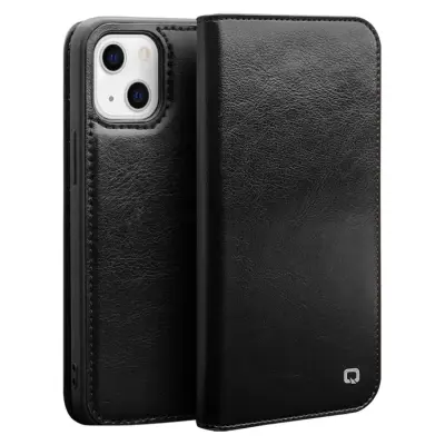 QIALINO iPhone 13 Mini Plånboksfodral Cowhide Läder - Svart
