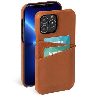 Krusell iPhone 13 mini Skal Korthållare Äkta Läder - Cognac