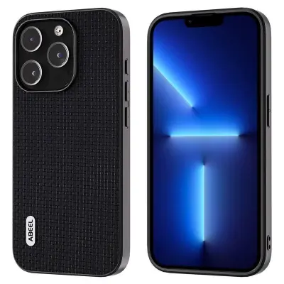 ABEEL iPhone 13 Pro Max Mobilskal Äkta Läder med Textur - Svart