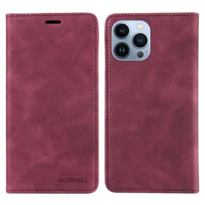 BETOPNICE 003 iPhone 13 Pro Max Plånboksfodral Konstläder - Röd