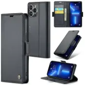 CASEME iPhone 13 Pro Max Plånboksfodral Konstläder RFID-Skydd Svart