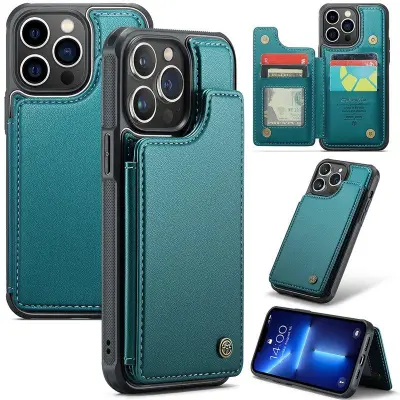 CASEME C22 iPhone 13 Pro Max Fodral KonstLäder RFID-SkyddGrön