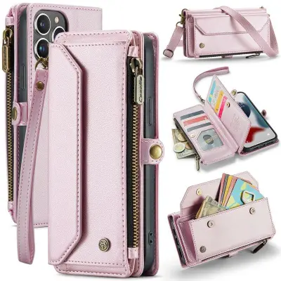 CASEME Plånboksfodral Konstläder för iPhone 13 Pro Max - Rosa