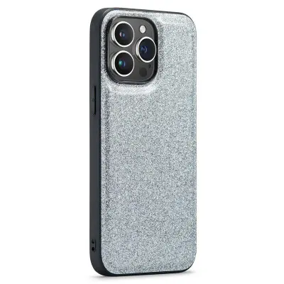 DG.MING iPhone 13 Pro Max Mobilskal Glitter PU Läder Silver