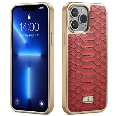 FIERRE SHANN iPhone 13 Pro Max Mobilskal Äkta läder - Röd