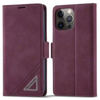 FORWENW F3-Series iPhone 13 Pro Max Plånboksfodral Konstläder - Vinröd