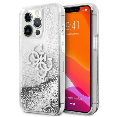 Guess Big Liquid Glitter Skal iPhone 13 Pro Max - Silver