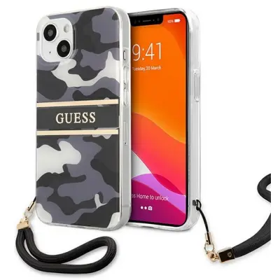 Guess Camo Case with Hand Strap (iPhone 13 Pro Max) - Grå