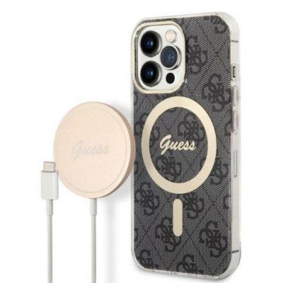 Guess iPhone 13 Pro Max Magsafe Skal Print + Trådlös Laddare - Svart