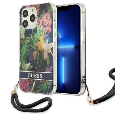 Guess iPhone 13 Pro Max Skal Flower Strap - Blå