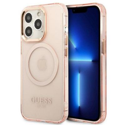 GUESS iPhone 13 Pro MaxSkal MagSafe Gold Outline Translucent - Rosa