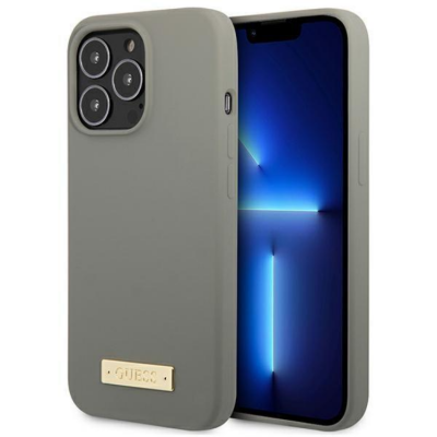 Guess iPhone 13 Pro Max Skal MagSafe Silicone Logo Plate - Grå