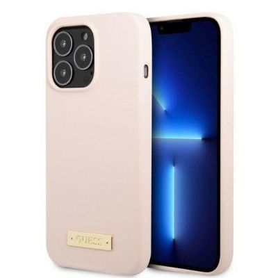 Guess iPhone 13 Pro Max Skal MagSafe Silicone Logo Plate - Rosa